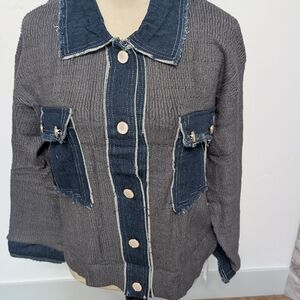Chic Gray and Blue Women's Cardigan